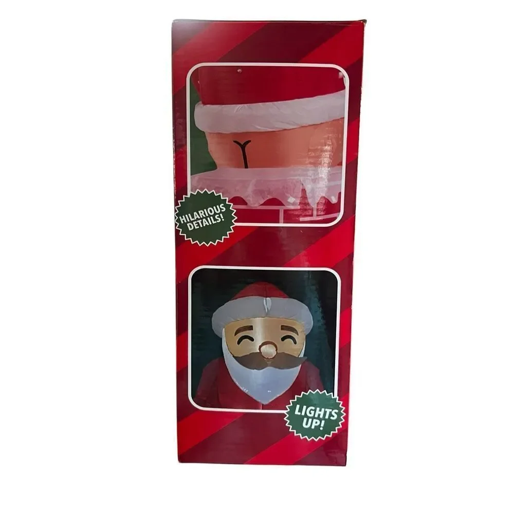 SANTA'S LOG ON THE FIRE CHRISTMAS INFLATABLE DECORATION HOLIDAY FUNNY NOVELTY